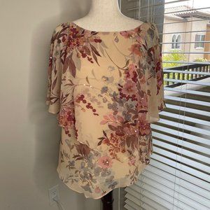 Adrianna Papel Ruffle Layered Floral Sequin Blouse